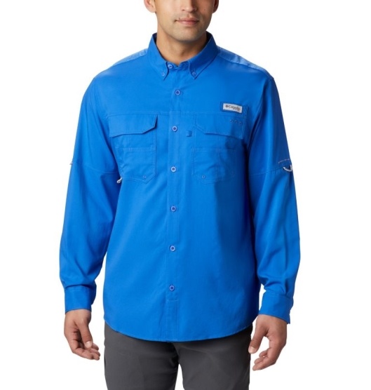 Blue Men's Columbia PFG Blood and Guts Shirts | AVFGQY-643