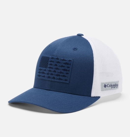 Blue White Men's Columbia PFG Mesh Fish Flag Baseball Cap Hats | HQFMVT-573