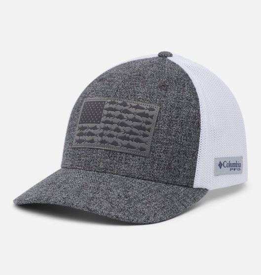 Grey White Men's Columbia PFG Mesh Fish Flag Baseball Cap Hats | MLGWEB-817