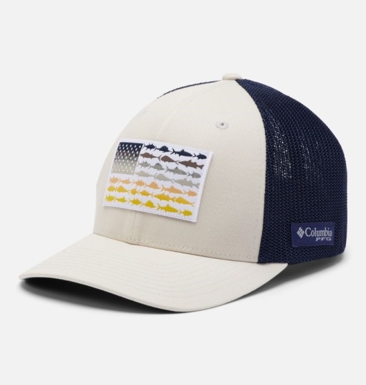 Navy Men's Columbia PFG Mesh Fish Flag Baseball Cap Hats | SUVJEK-584