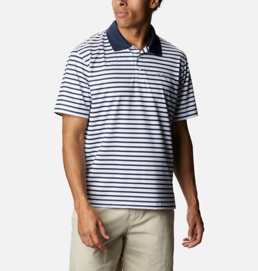 Navy White Men's Columbia Skiff Cast Polo | BOCJIG-260