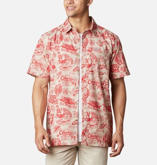 Red Men's Columbia PFG Super Slack Tide Shirts | LGZQIT-294