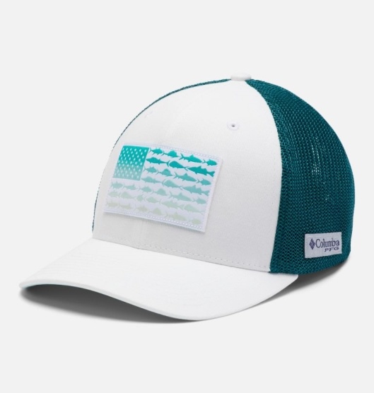 White Blue Men's Columbia PFG Mesh Fish Flag Baseball Cap Hats | IJUDGP-309