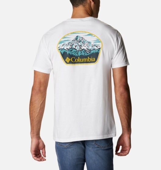 White Men's Columbia PFG T-Shirt | LKYMEC-579